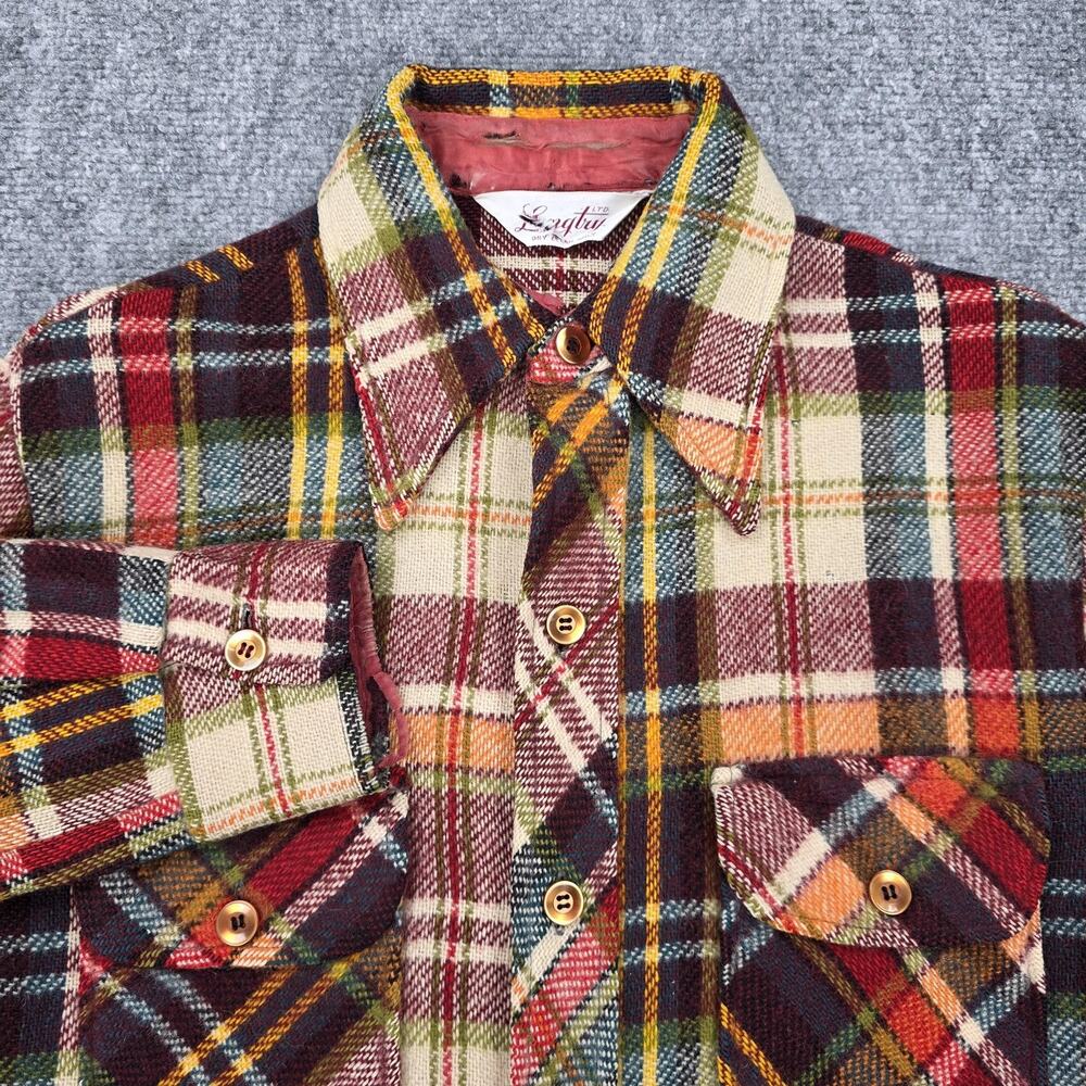 Vintage Langtry Shirt Mens Small Multicolor Wool Plaid Flannel Button Up CPO Sty